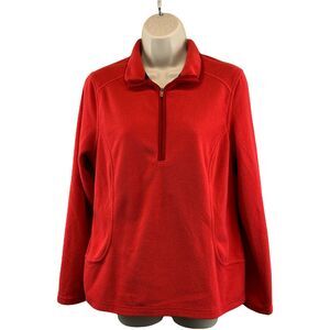 Lands' End Womens 1/4 Zip Fleece Jacket Size Small Red Long Sleeve No Pockets